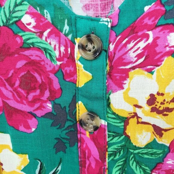 Torrid Floral Button Up Corset Laceup Tank Top Size 1X Plus Green Flower Pink - Picture 10 of 10